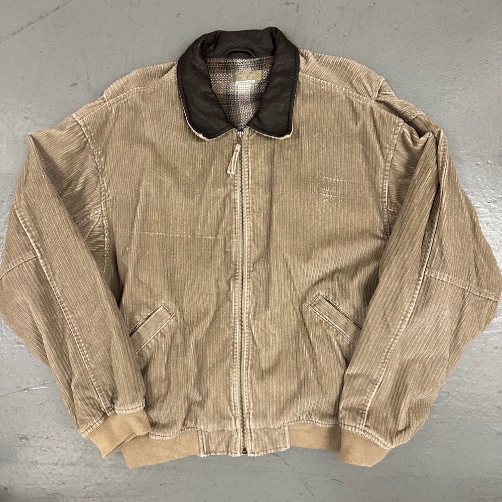 Vintage Territory Ahead Mens Large Tan Corduroy Jacket Preowned Leather Collar